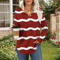 thumbnail image 3 of Womens Long Sleeve Henley Shirts Curved Hem Casual Striped Tunic Tops with Pocket Fall Winter Trendy Clothes, L Red, 3 of 3