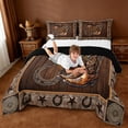 thumbnail image 3 of Erosebridal Bohemian Cowboy Boots Hat Queen Comforter Set,Rustic Horseshoe Texas Stars Pattern Bedding Comforter Set,Reversible Black,3pcs, 3 of 7