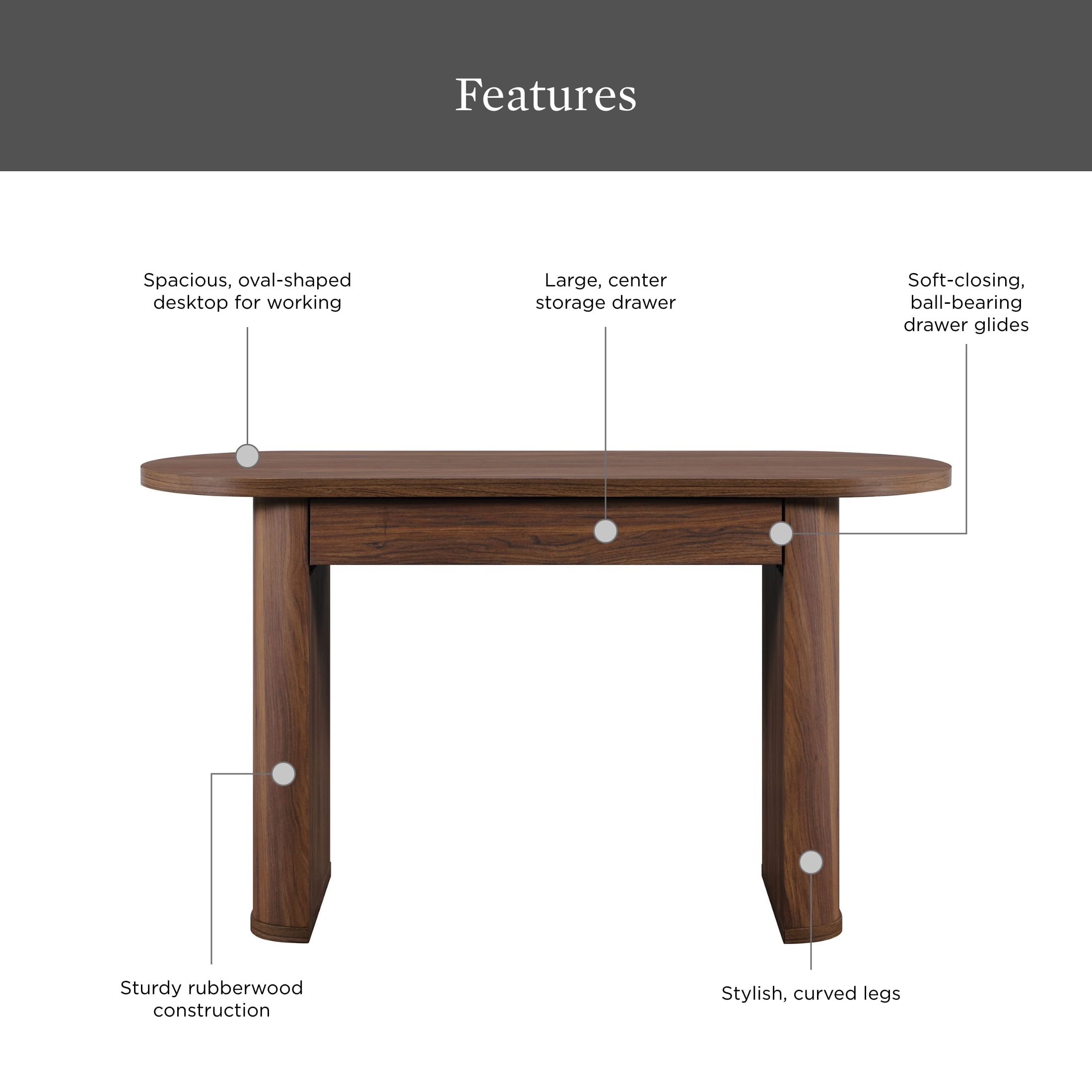 Better Homes & Gardens Juliet Oval Writing Desk, Walnut Finish