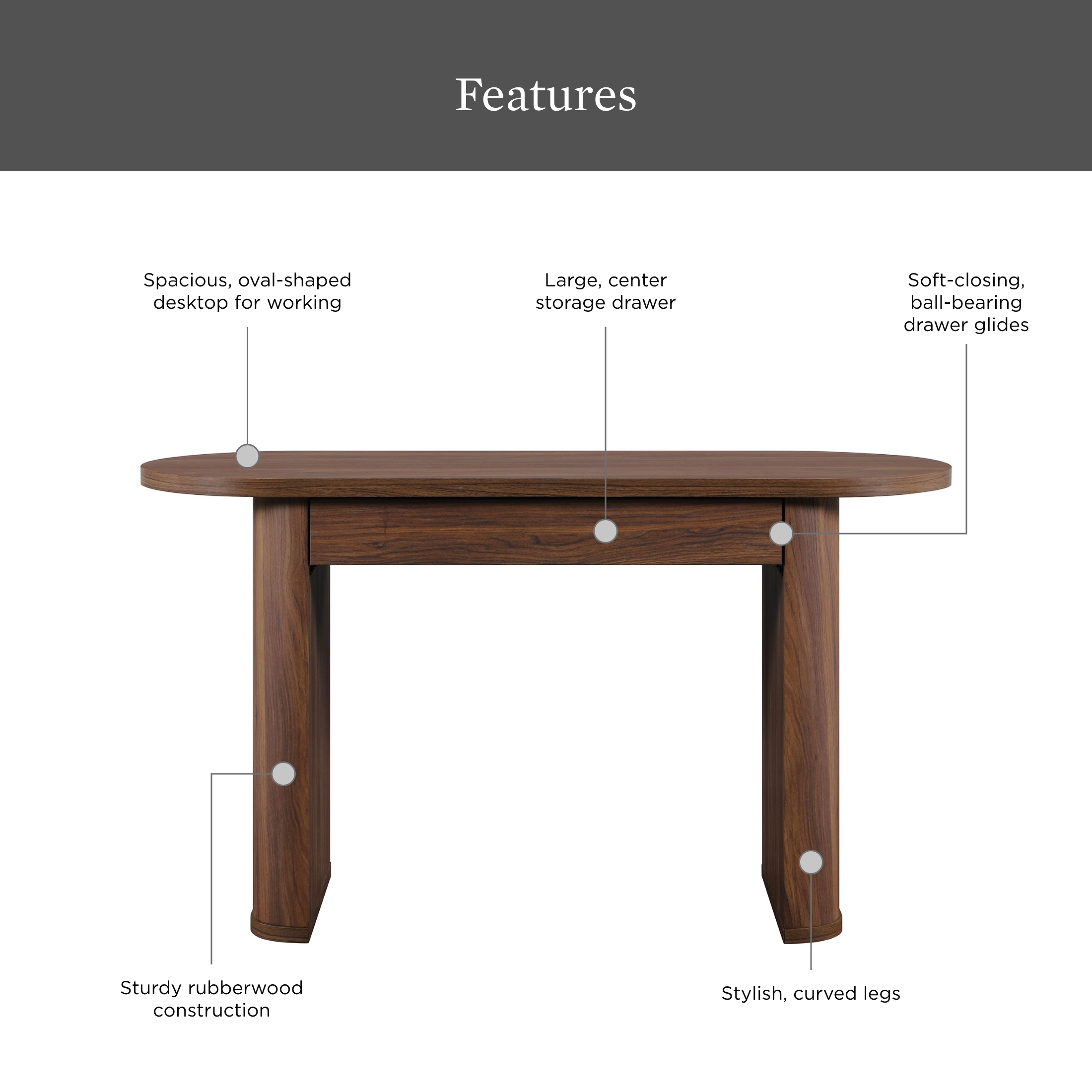 Better Homes & Gardens Juliet Oval Writing Desk, Walnut photo 4