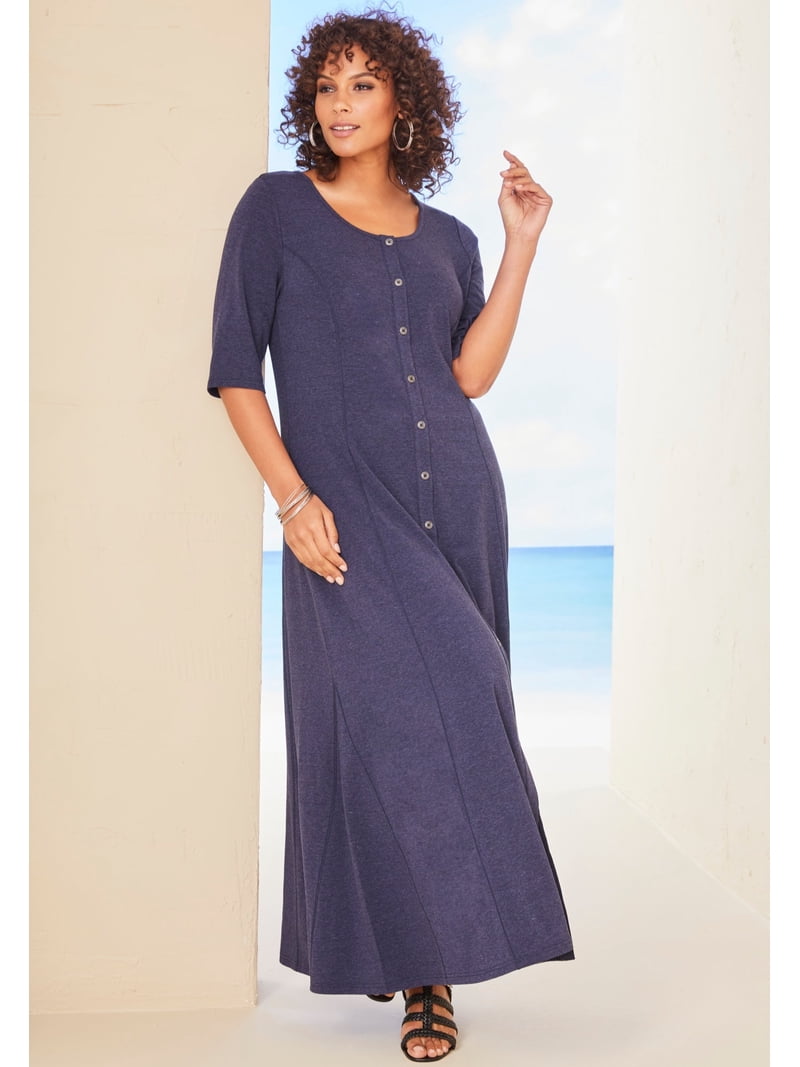 Roaman's Women's Plus Size Button Front Heathered Dress - Walmart.com