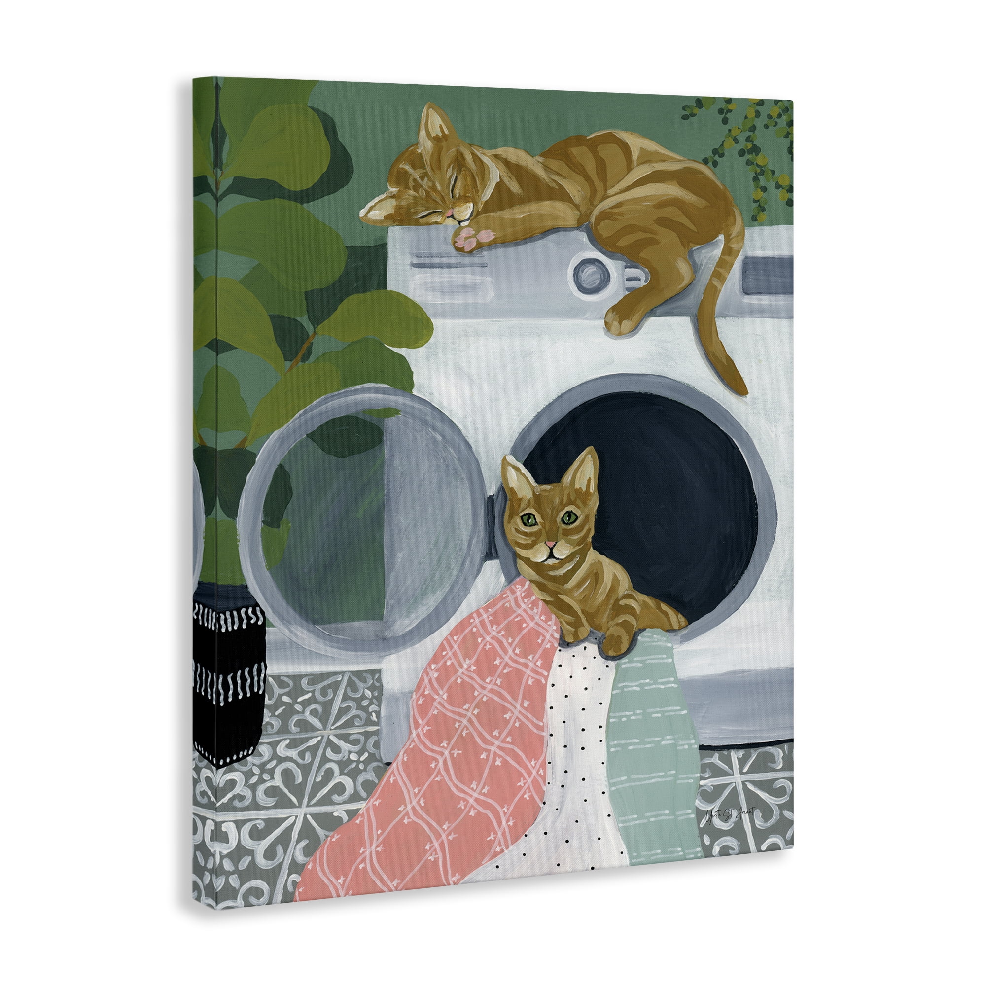 Stupell Industries Cuddling Laundry Cats Bath & Laundry Painting Wrapped Canvas Art Print Wall Art, 16 x 20