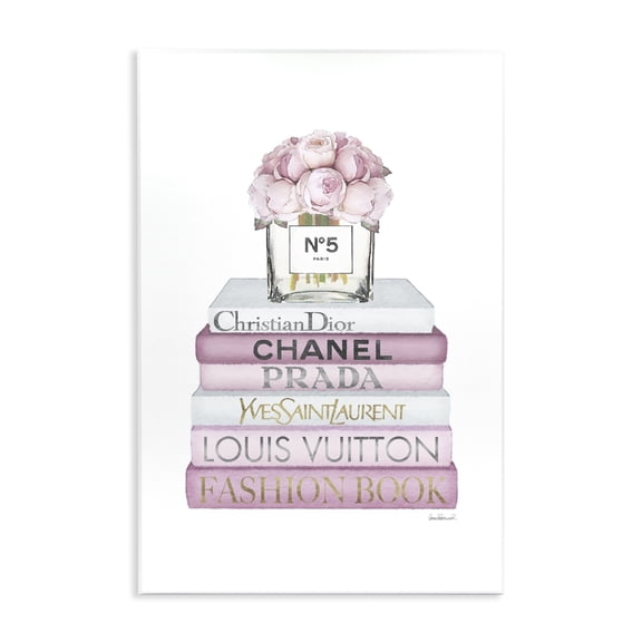 Stupell Industries Glam Fashion Designer Flower Bookstack Pink White Watercolor Wall Plaque Art, 10 x 15, by Amanda Greenwood