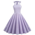 thumbnail image 7 of Womens Retro 1950s Dress Halter Neck Vintage Tea Dress Stretchy Prom A Line Swing Cocktail Party Knee Length Dress, 7 of 7
