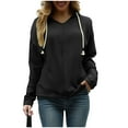 thumbnail image 2 of Fanxing Women's Hoodie Trendy V Neck Sweatshirts Long Sleeve Casual Loose Fit 2025 Fall Pullover Hooded Tee Tops Black S, 2 of 7