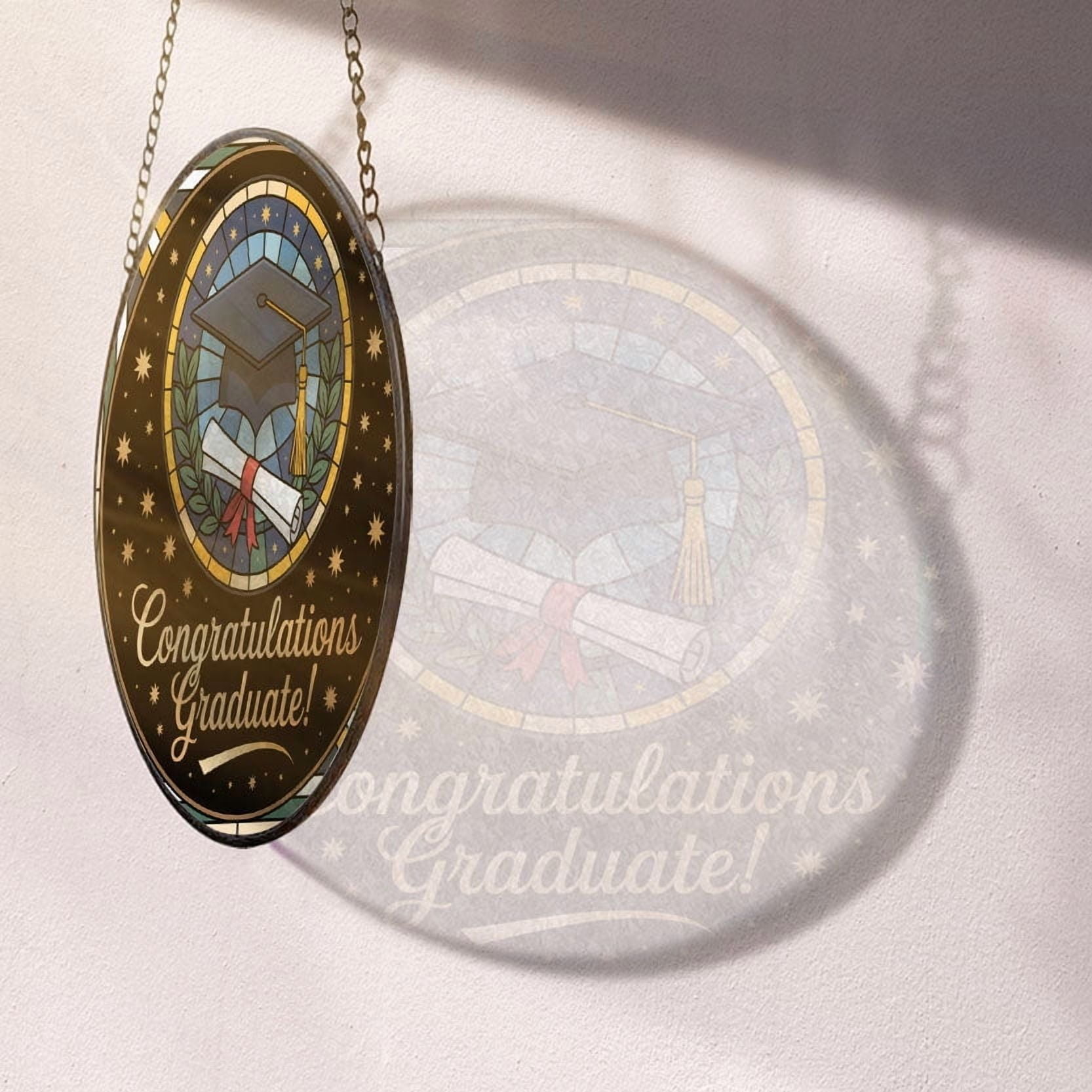 Graduation Cap & Diploma Stained Glass Suncatcher Window Hanging – Customizable Window Hanging for Family, Friends, Man & Woman, Christmas 2025 Tree Decoration