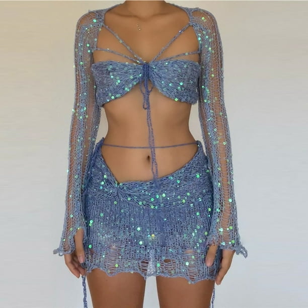 Puntoco Conjunto de suéter de punto con cuentas de color sólido a la moda para mujer Conjunto de tops/camisa con cuello en V de manga larga Liquidación Puntoco Puntoco-1628