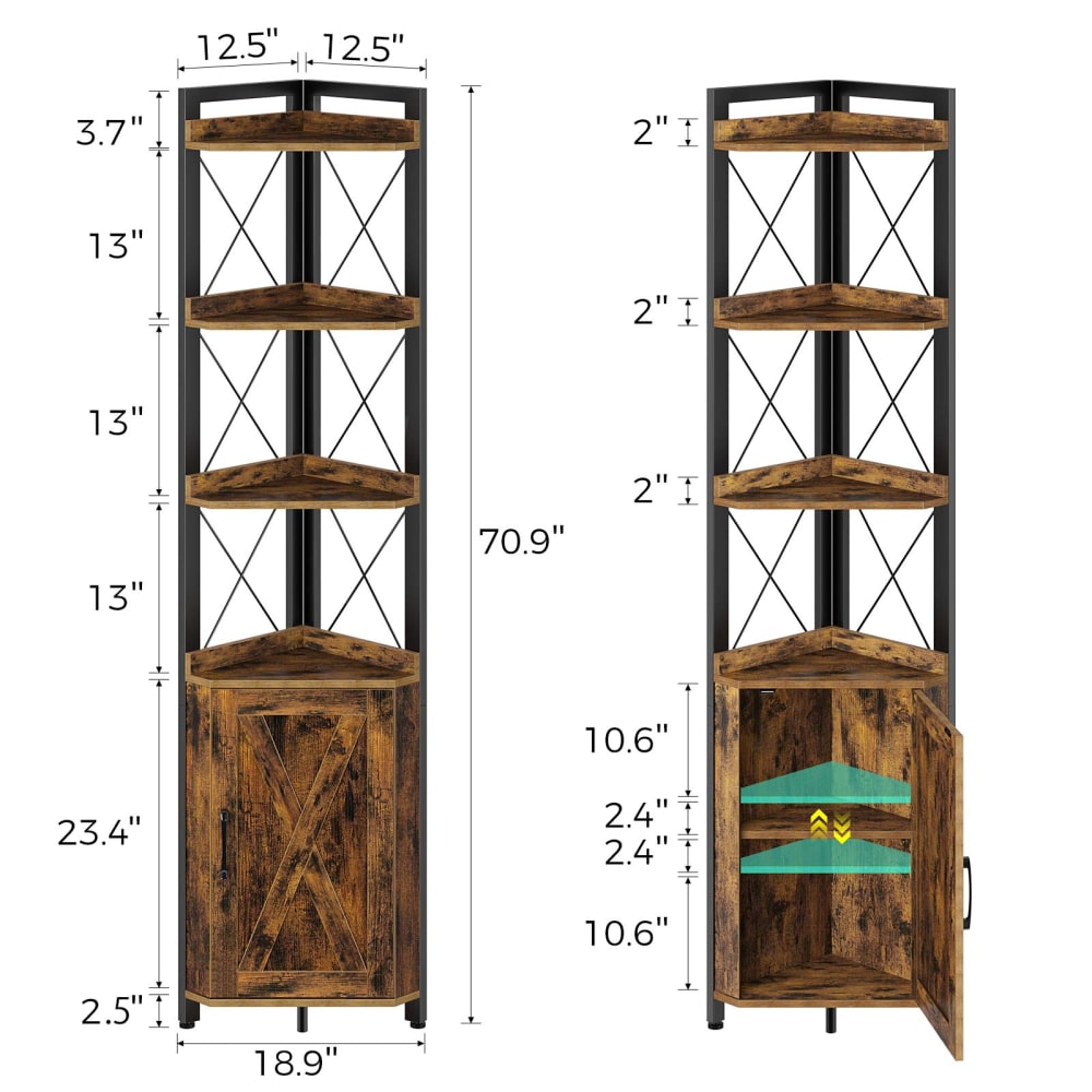 Kechi Corner Shelf Corner Bookcase with 5 Tier Storage Shelves for Bedroom, Living Room Latitude Run Color: Rustic Brown