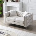 thumbnail image 5 of Holaki 2 Piece Modern Velvet Living Room Set, 5-Seat Sofa and Loveseat with Jeweled Button Tufted Copper Nails Square Arms, Beige, 5 of 8