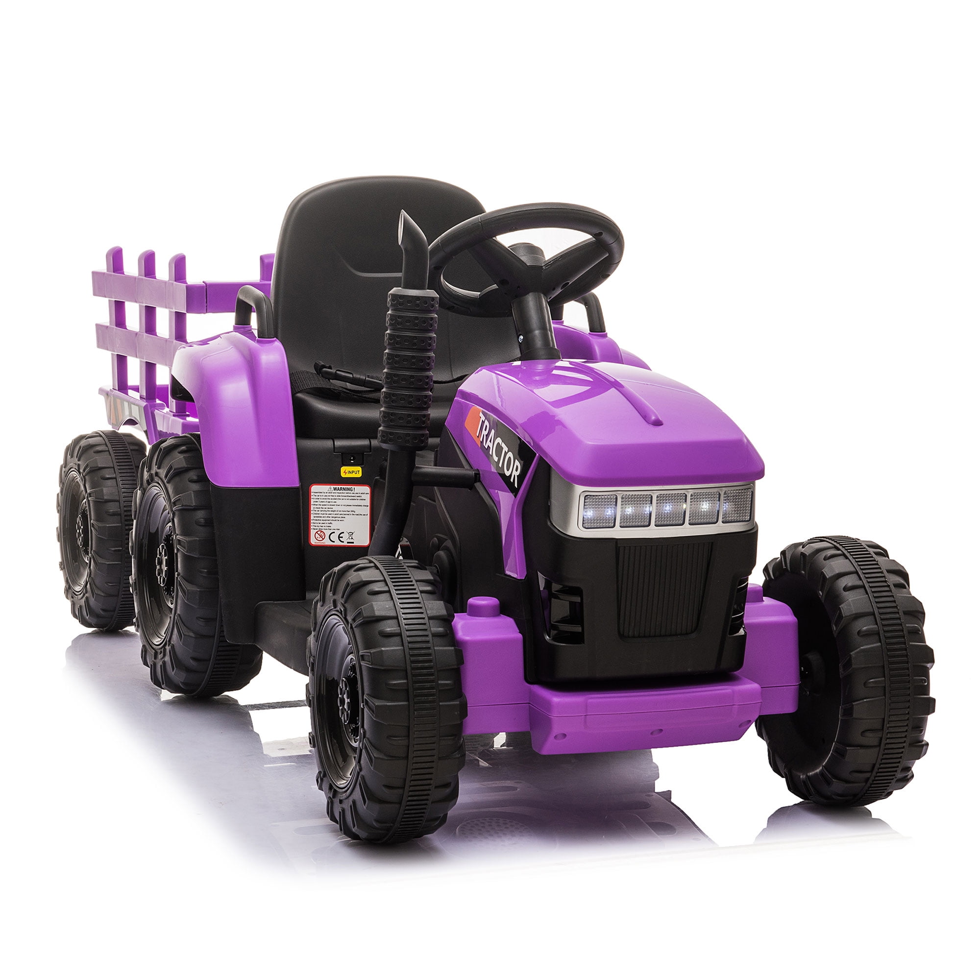 Electric Ride on Tractor Ride on Toy with Trailer for Kids 12V Battery Powered Tractor Vehicle with LED Light Bluetooth Music USB Horn Festival