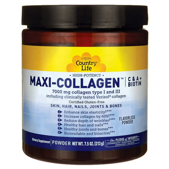 Country Life Maxi-Collagen® 7000 Powder, High Potency, Flavorless, 7.5 oz (213 g)