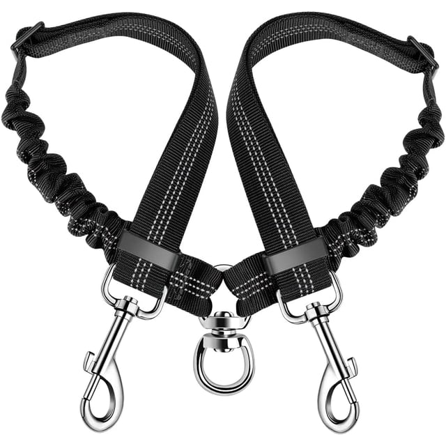 Double Leashes for 2 Dogs, Tangle-Free Double Leash for Dogs Walking in Training 360° SwivelAdjustable Reflective Length Double Wire Splitter for Two Dogs