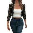 thumbnail image 3 of Simua Women's Lace Cardigan Open Front Lace Shrug Elegant Sheer Solid Color Floral Cropped Tops, 3 of 10