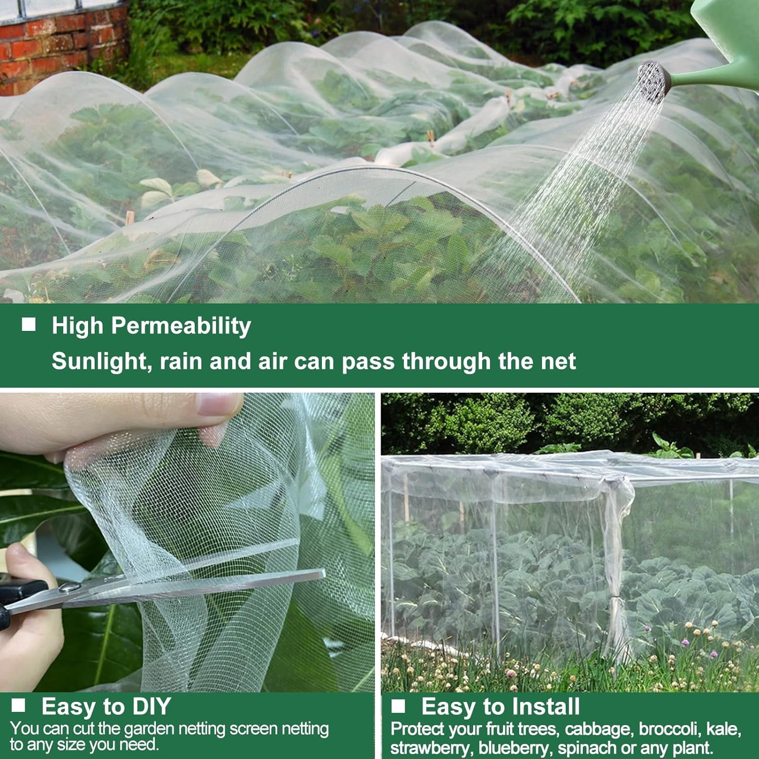 Garden Netting Pest Barrier, 10 ft x 33 Ultra Fine Mesh Mosquito Net Cicada Bird Bug Insect for Raised Bed Greenhouse, Plant Row Cover Protect Vegetables Fruits Flowers Trees