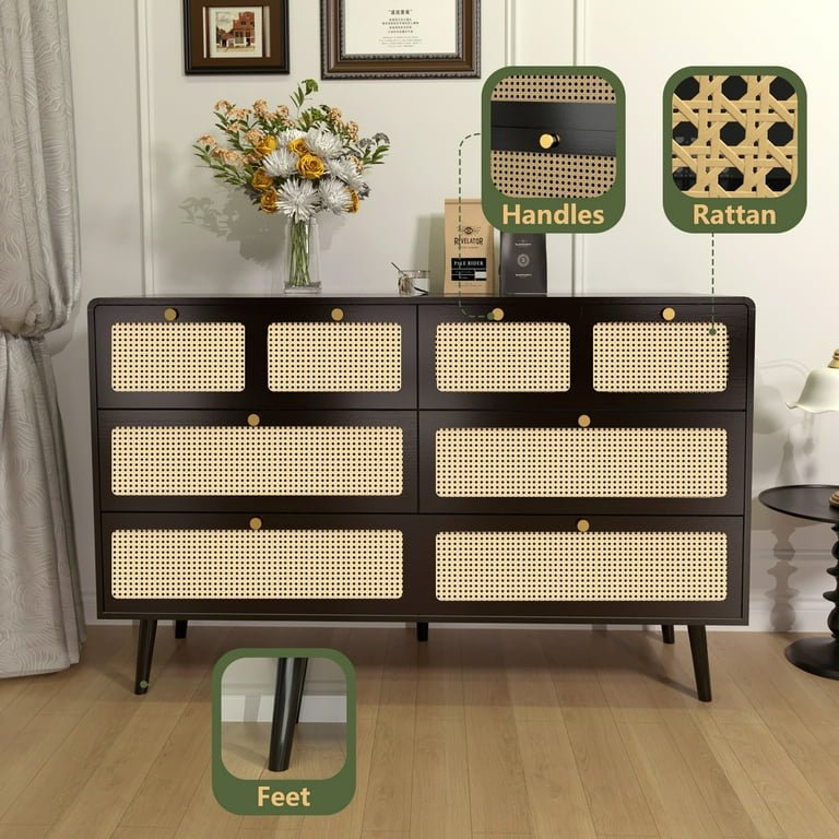 blue dress for baby girl Azhar black 3-drawer rattan accent dresser – LuxenHome main image 1