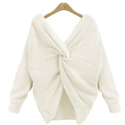 Cotton Clothing Hand Knit Sweaters - New Fall Clothes Women Sweater V Neck Backless Long Sleeve Knitted Sweater for Women