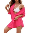 thumbnail image 2 of Women's Swimsuit Cover Up, V-Neck Button Down Beach Coverup for Swimsuit, Lightweight Bathing Suit Jacket for Beach, Pool Rose Red L, 2 of 8