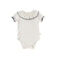 thumbnail image 3 of LIIPEE Girls Onesie Summer Casual Short Sleeve Solid Color Lettuce Trim Round Neck Bodysuit Baby Stylish Outdoor One-Pieces,Beige,0-3 Months, 3 of 8