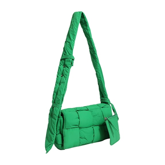 Sponge Woven Bag Shoulder Crossbody Faux Down Bag - Green