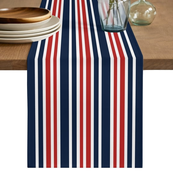 Table Runner 72 Inch Long - Dark Blue Red Stripe Decorative Table Scarf, Dining Table Runners for Wedding Party Kitchen Dining Tables