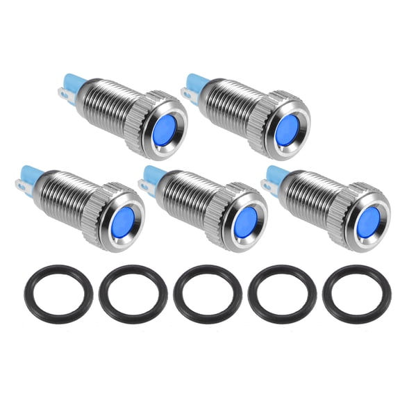 Unique Bargains 5pcs 8mm LED Indicator Light 12V-24V Shell Waterproof Pilot Dash Signal Lamp Interior Blue