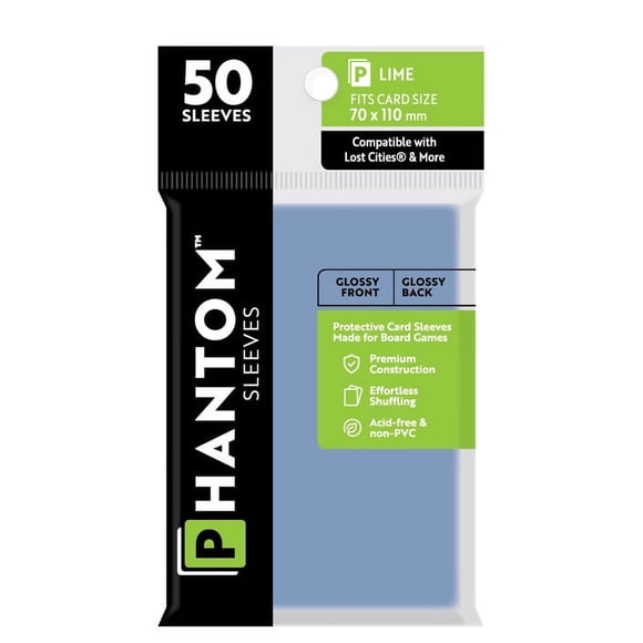 Phantom Sleeves: "Lime Size" (70mm x 110mm) - Gloss/Gloss (50) (Compatible with: Lost Cities® and More)