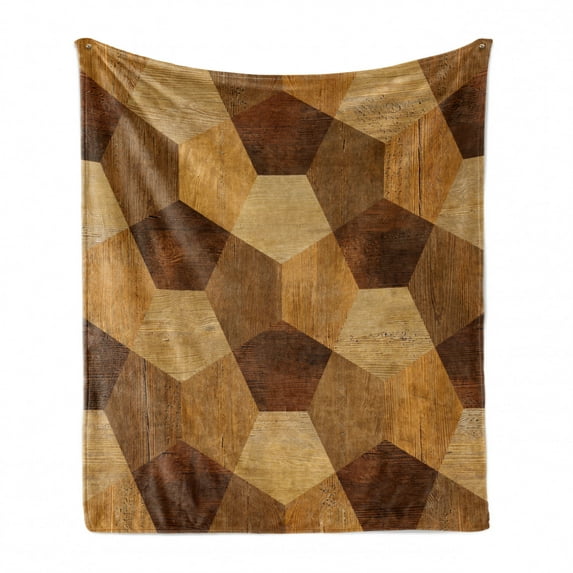 Retro Soft Flannel Fleece Throw Blanket, Abstract Parquet Flooring Wooden Rustic with Geometric Monochrome Pattern, Cozy Plush for Indoor and Outdoor Use, 70" x 90", Brown Pale Brown, by Ambesonne