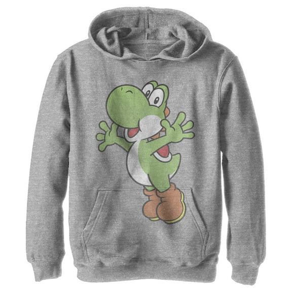 Boy's Nintendo Yoshi Smiling Jumping  Pull Over Hoodie Athletic Heather Large