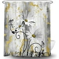 thumbnail image 2 of Rustic Farmhouse Shower Curtain, Farm Yellow Grey Daisy Floral Flowers and Butterfly on Country Wooden Shower Curtain for Bathroom, Gray White Shower Curtain with Hooks, 60X70IN, 2 of 5