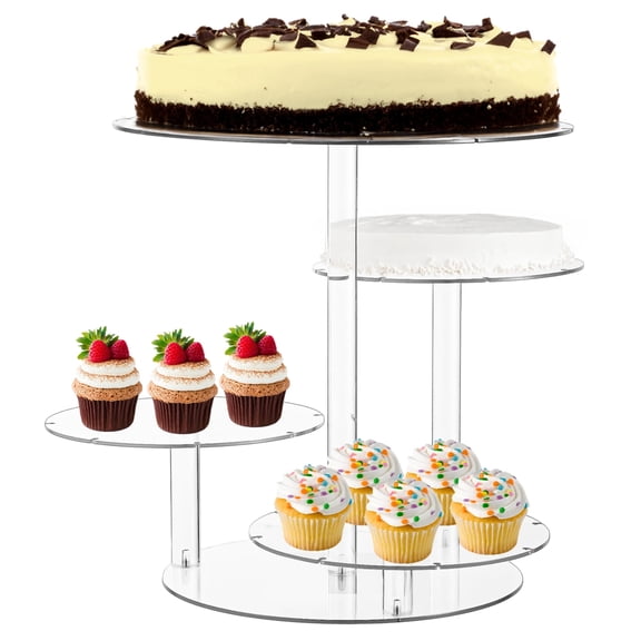 4 Tiers Round Cupcake Stand, Clear Acrylic Cake Tower Stand, Tiered Display Stand for Varied Size Cakes Cupcakes, Clear Dessert Display Riser for Wedding Birthday Party Gathering