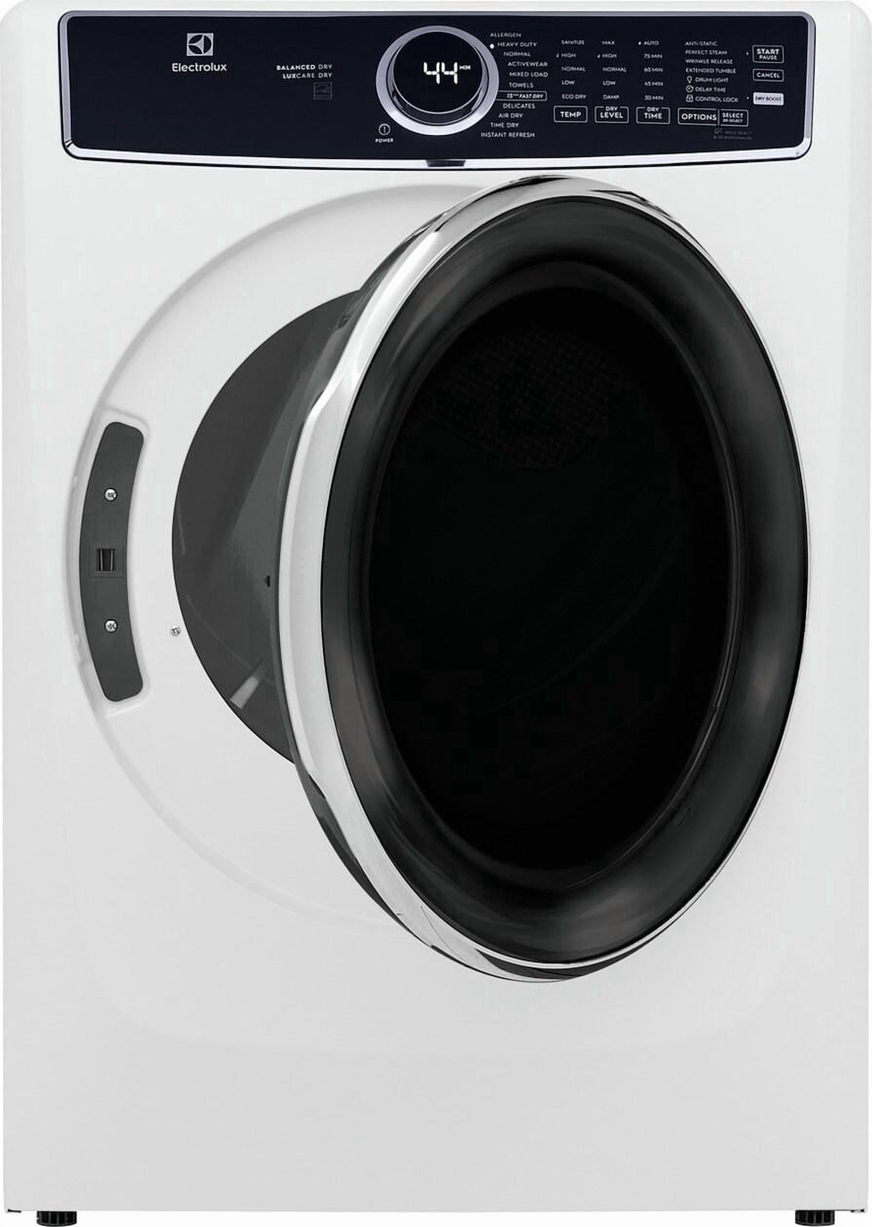 ELFE7637AW 27" Electric Front Load Dryer with 8 cu. ft. Capacity Balanced Dry Perfect Steam Option ENERGY STAR Certified and Luxury-Design Lighting in White