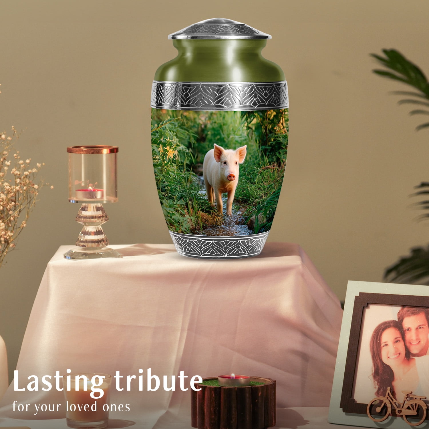 SABURIAL Pig Urn - Beautiful Funeral Urns For Human Ashes - Large Burial Urns For Men Ash - Memorial Urn For Human Remains - 10 Inch Large With Velvet Bag