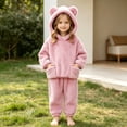 thumbnail image 7 of Toddler Boys Girls Flannel Hooded Loungewear Set, Warm Top & Pants Home Wear Pink 3 Years, 7 of 7