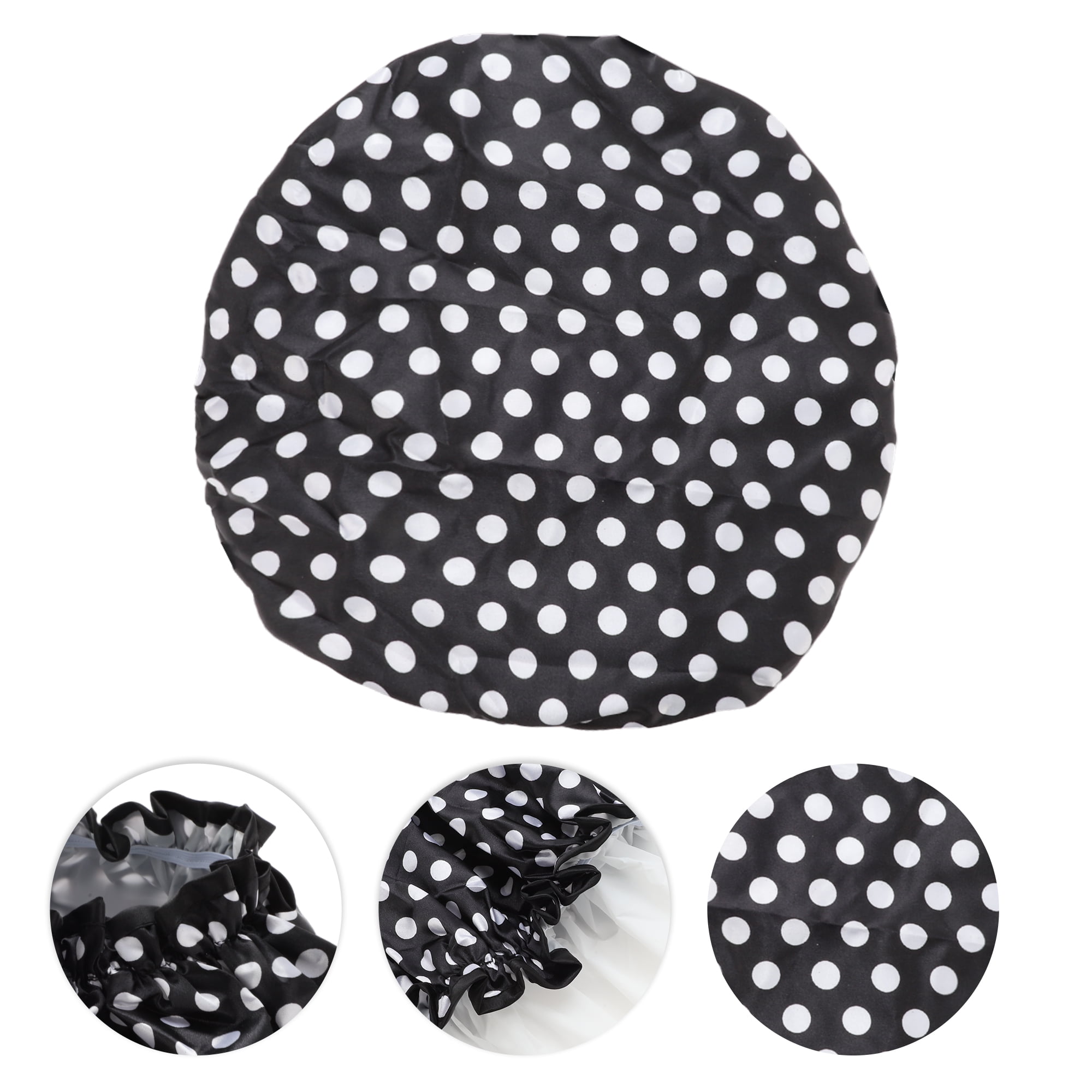 Unique Bargains Double Layer Dots Shower Cap Black White 1 Pc