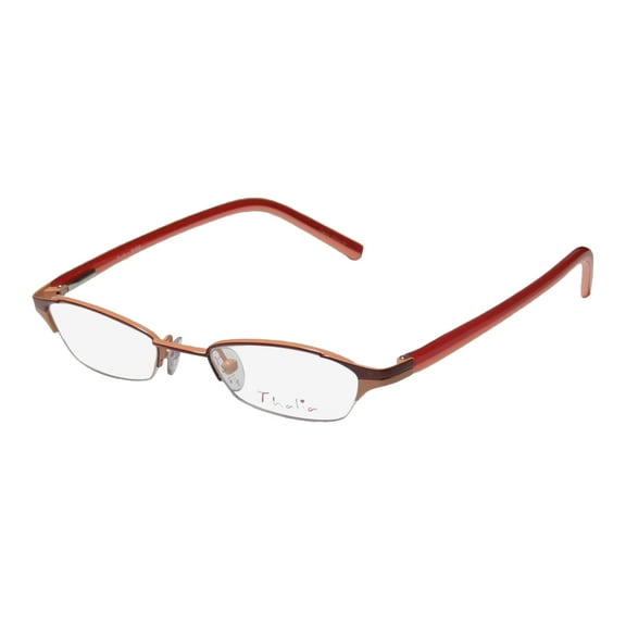 NEW THALIA BABE WOMENS/LADIES DESIGNER HALF-RIM RED / PEACH STAINLESS STEEL TWO-TONE DURABLE FRAME DEMO LENSES 45-18-130 FLEXIBLE HINGES EYEGLASSES/EYEGLASS FRAME