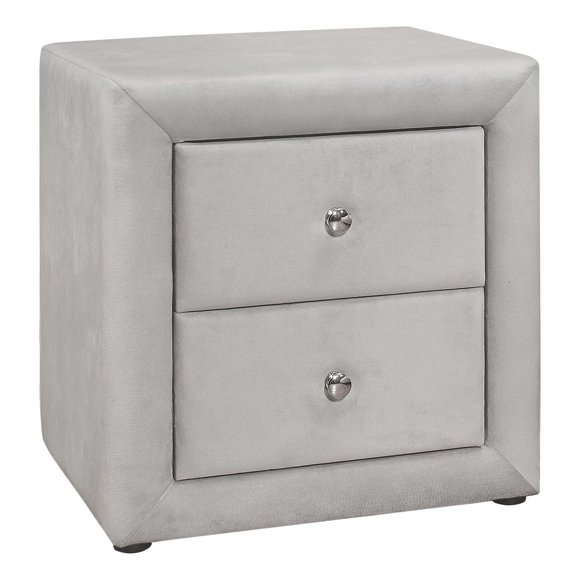 Monarch Specialties Bedroom Accent, Nightstand, End, Side, Lamp, Storage Drawer, Bedroom, Upholstered, Velvet, Grey, Transitional