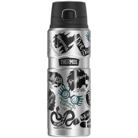Harry Potter Hogwarts Stamp Collage THERMOS STAINLESS KING Stainless Steel Drink Bottle, Vacuum insulated & Double Wall, 24oz
