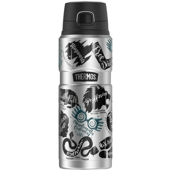 Harry Potter Hogwarts Stamp Collage THERMOS STAINLESS KING Stainless Steel Drink Bottle, Vacuum insulated & Double Wall, 24oz