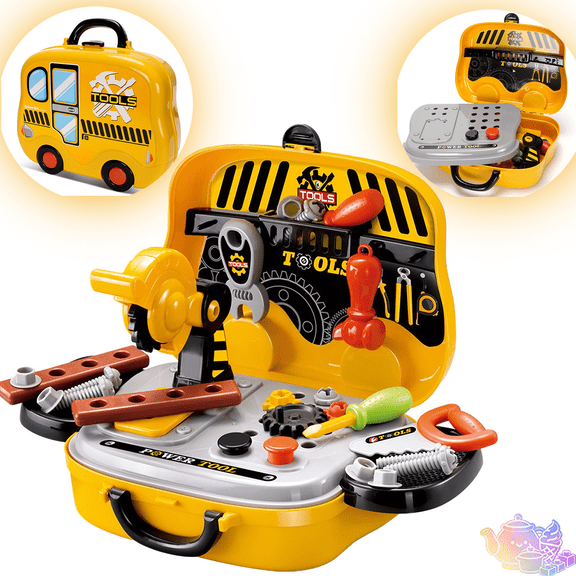 Pretend Builder Tool Workbench Playset with Portable Storage Suitcase, Screwdrivers, Bolts and Assemble Repair Parts, Workshop Pretend Play House Toys, Mechanic Role Play Toy for Kids Ages 3 and Up