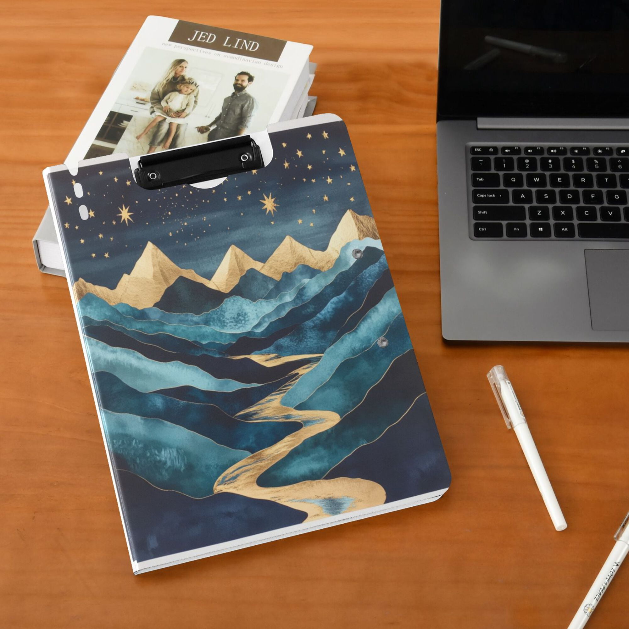 FORMRS A4 Clipboard Folder with Pen Holder Horizontal Foldable School Office Binder, Dark Mountains
