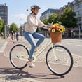 thumbnail image 4 of Gymax 26-Inch Beach Cruiser Bike w/Adjustable Seat Woven Basket & Rear Rack Beige, 4 of 9