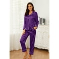 thumbnail image 3 of U2SKIIN Women Silk Button Down Pajamas Set, Long Sleeve Satin Pajamas Sleepwear Pjs Set,(Dark Purple,XL), 3 of 5
