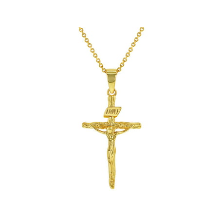 18k Gold Plated Crucifix Jesus Christ Cross Necklace Religious Pendant
