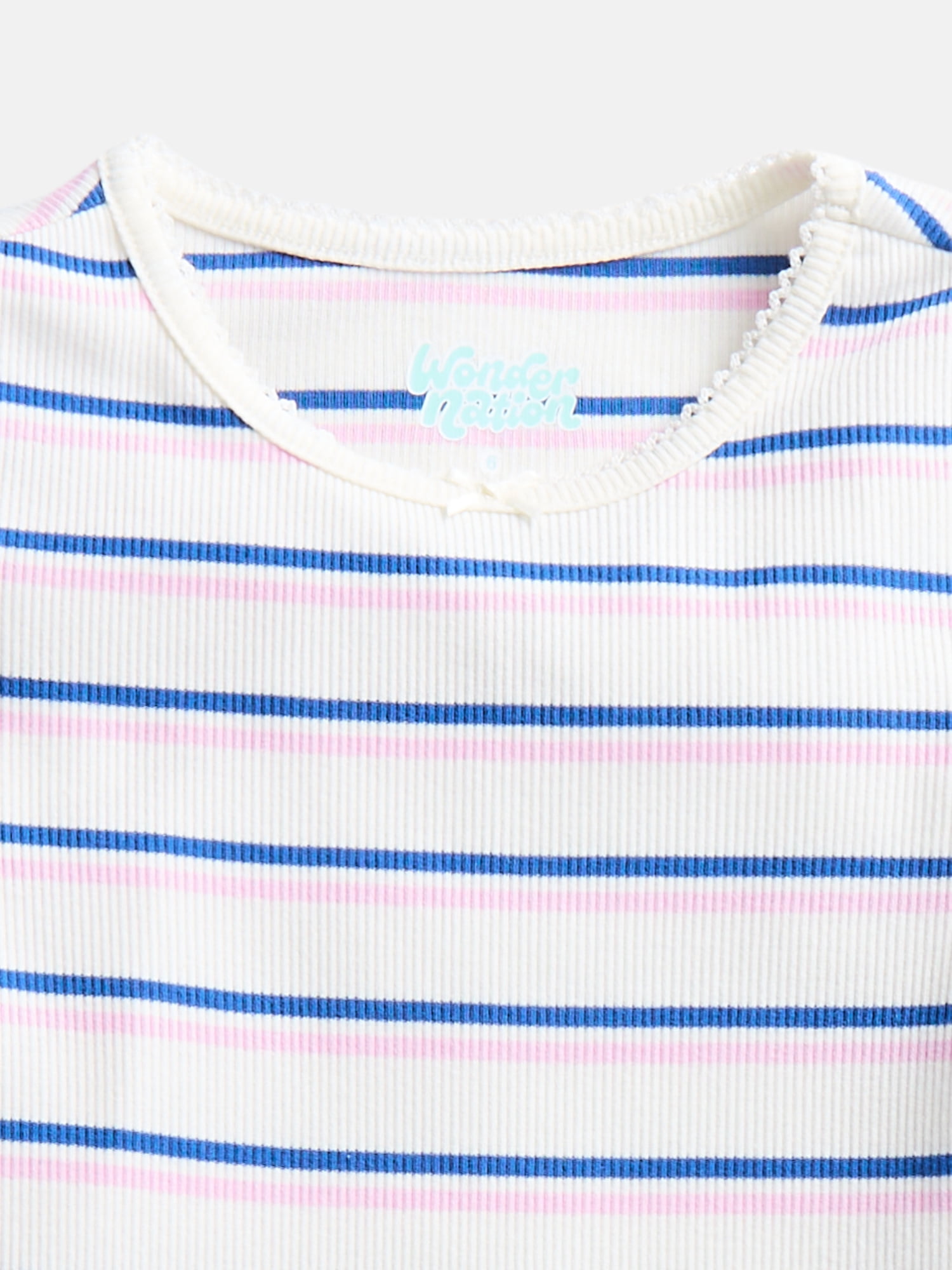 Wonder Nation Girls Crewneck Tee with Long Puff Sleeves, Sizes 4-10