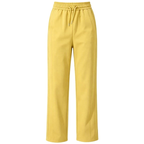 vdgthytj Sweatpants Women Straight Leg Elastic Drawstring High Waist Loose Solid Fall Winter Athleisure Trousers with Pockets(X-Small,Yellow)