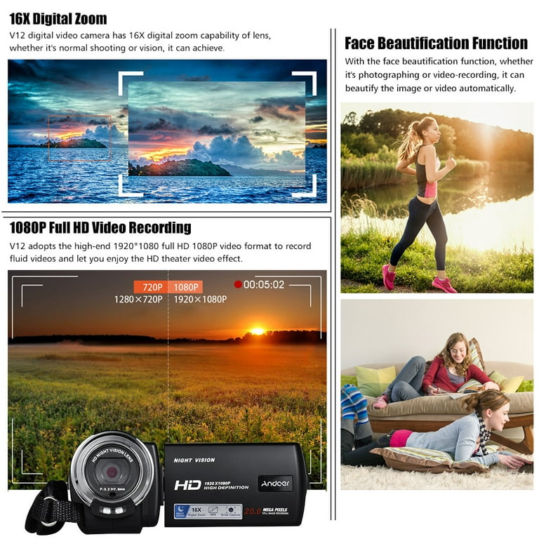 Andoer V12 1080P Full HD 16X Zoom Video Camera with 3.0 Inch LCD Andoer V12 1080P Full HD 16X Zoom Video Camera with 3.0 Inch LCD