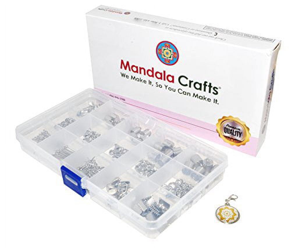 Mandala Crafts Stainless Steel Kumihimo Cord End Cap, Clasp, Ribbon Clamp, Bail Jewelry Finding Supplies Starter Kit (Endcaps, Lobster Clasps, Jump Rings, Pins, Earring Hooks, Bails, Ribbon Ends)