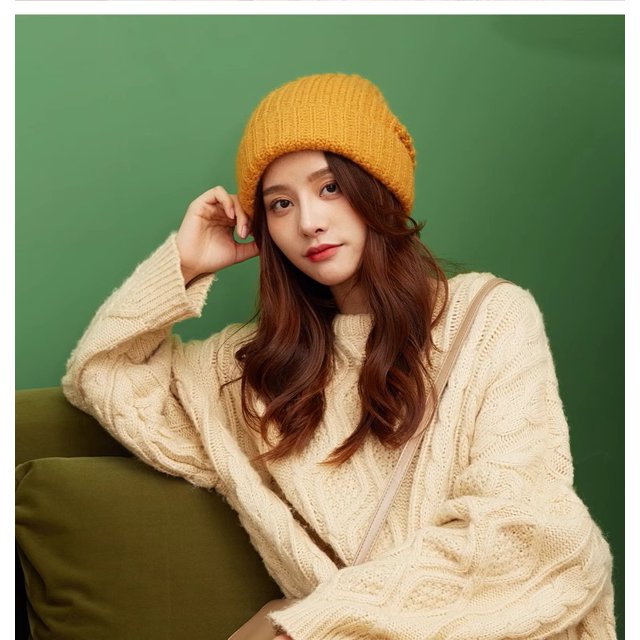 Cold Hat Big Head Circumference Coarse Wool Hat Women's Spring All-match Warm Loose Face Small Ear Protection Knitted Hat Tide