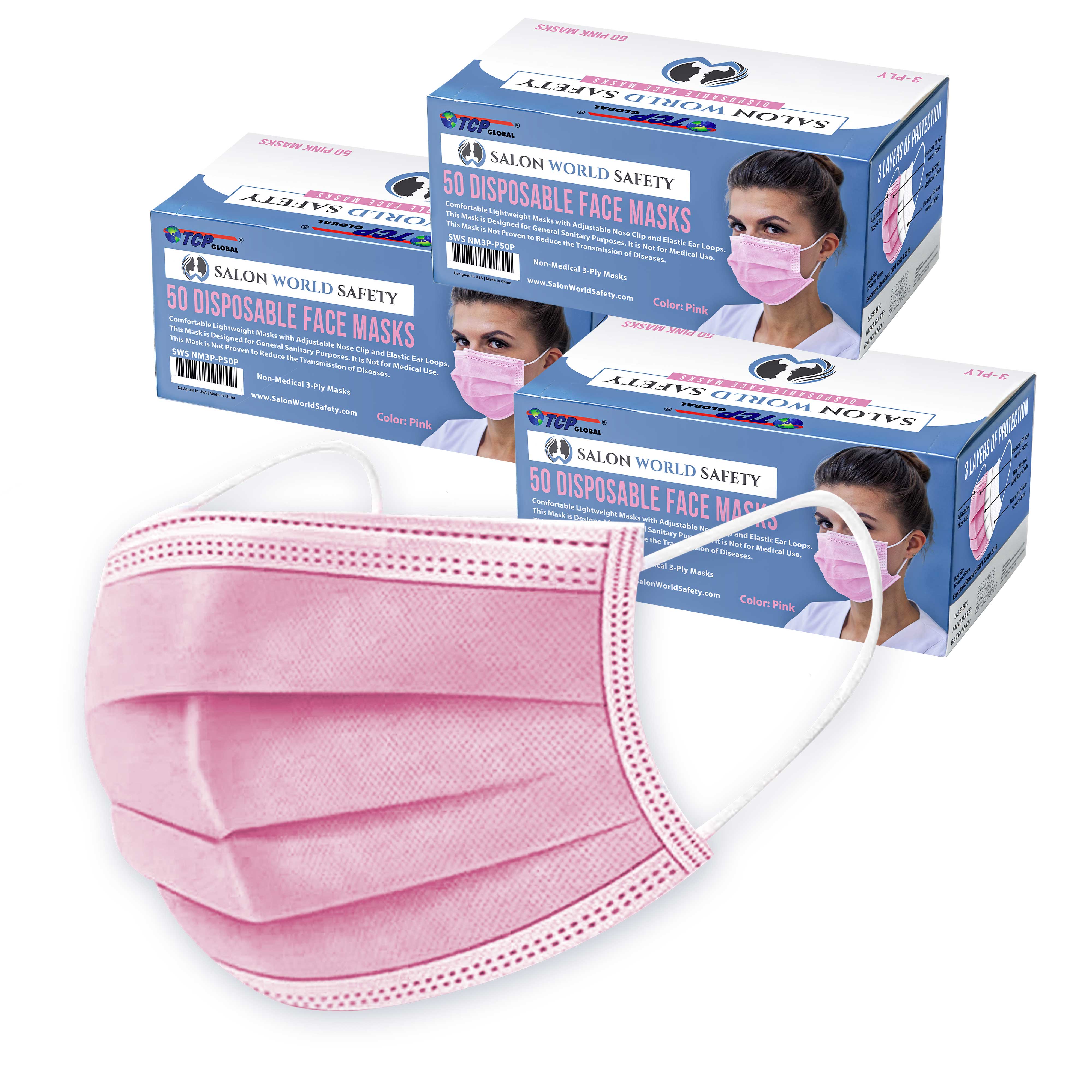 Salon World Safety Pink Masks Bulk 3 Boxes (150 Masks) in Sealed