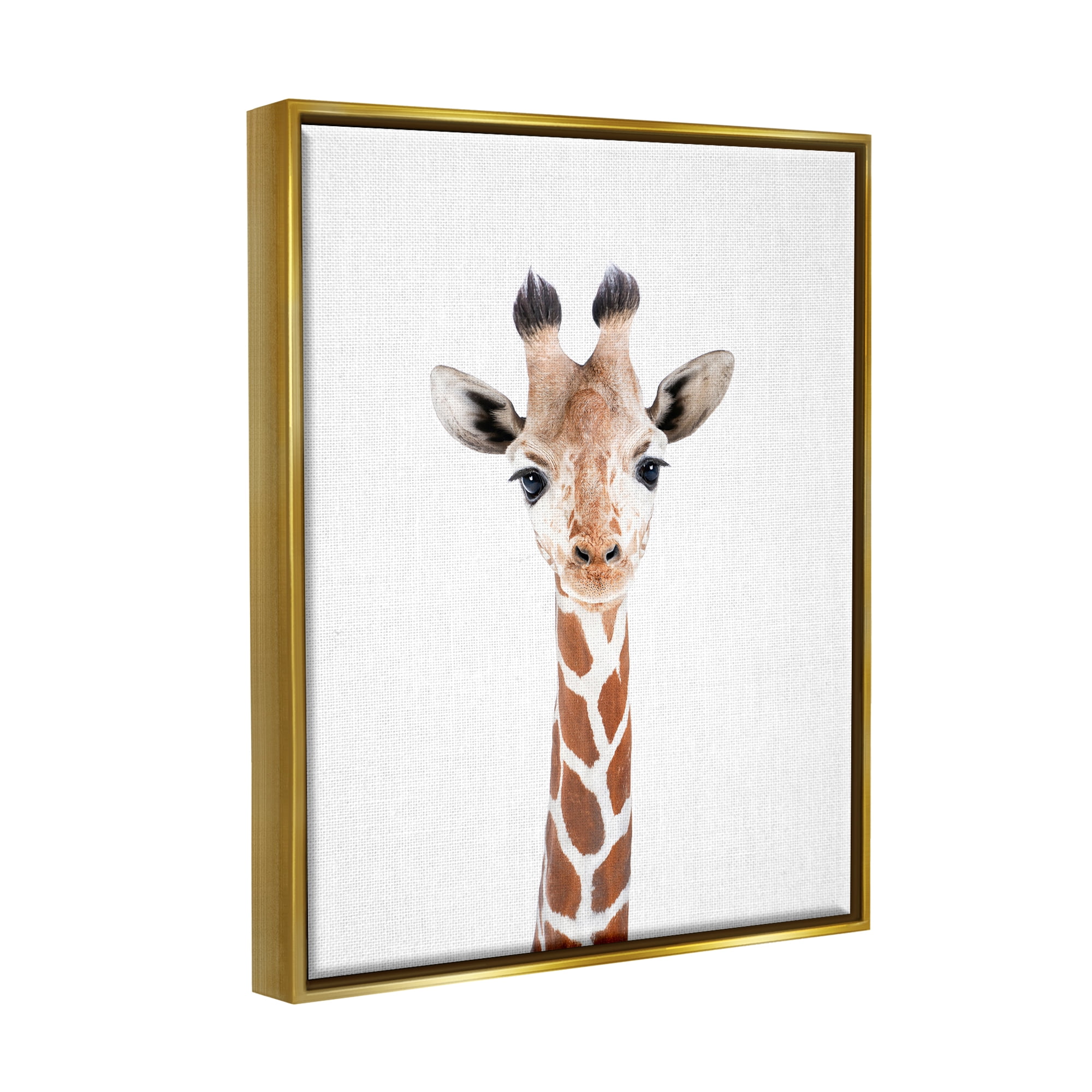 Stupell Industries Giraffe on White Portrait Animals & Insects Painting Gold Floater Framed Art Print Wall Art, 25 x 31